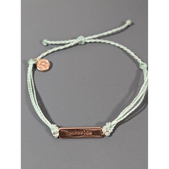 PuraVida Rose Gold Tone Bar Green Cord Adjustable Bracelet Beachy Boho - Picture 1 of 6